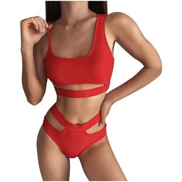 Imagem de Biquínis Femininos Colorful Strap Swimsuit High Cut Bikini Set Duas Peças Maiô, B, L
