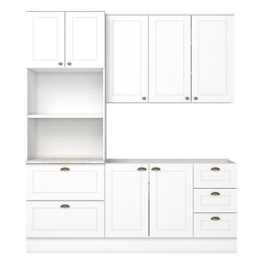 Imagem de Cozinha Modulada Americana 3 Peças com Balcão 120cm sem Tampo - Móveis Henn Branco/Calcare