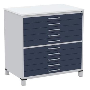 Imagem de Mapoteca 10 Gavetas Pandin 120 cm (larg) Inmetro Tampo Mdp Branco Estrutura Aço Cinza Gavetas Azul