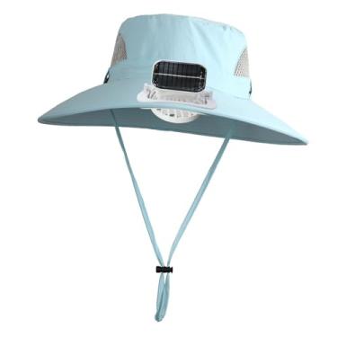 Imagem de simhoa Chapéu de proteção solar infantil com ventilador solar, aba larga, respirável, prático, leve, recarregável, com ventilador, para praia e verão, Azul
