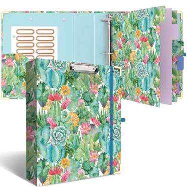 Imagem de Fichário de 3 anéis, 5 cm, lindos fichários redondos com 6 divisórias de abas, adesivos de etiquetas, prancheta de baixo perfil com armazenamento, fichário moderno material de escritório escolar