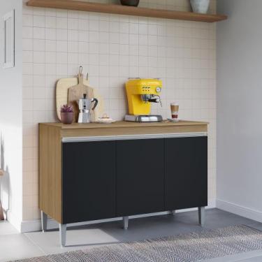 Imagem de Balcão Gabinete Manu 3 Portas sem Tampo 120cm Ajl Móveis - Amêndoa/Pre