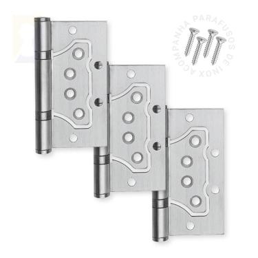 Imagem de Kit 3 Dobradiça De Sobrepor Inox Escovado
