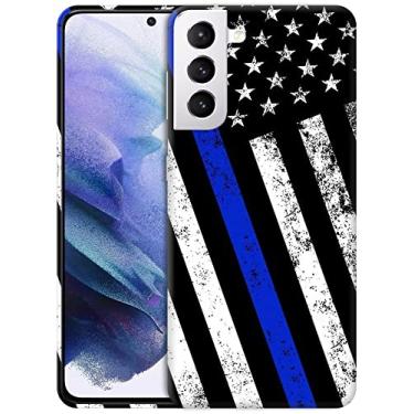 Imagem de SM CASES Capa para Samsung Galaxy S21 5G - fina linha azul bandeira da polícia dos EUA grunge design impresso 3D capa traseira de plástico rígido compatível com Samsung Galaxy S21 5G
