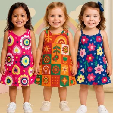 Imagem de Kit 3 vestidos Infantil Malha Menina Regata Estampado Kyly, Kit 5, 4