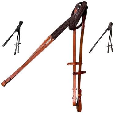 Imagem de Majestic Ally Rédeas de cavalo, tamanho completo, equitação inglesa, vários estilos e cores (rédeas de borracha sólida de couro, castanho, completo)