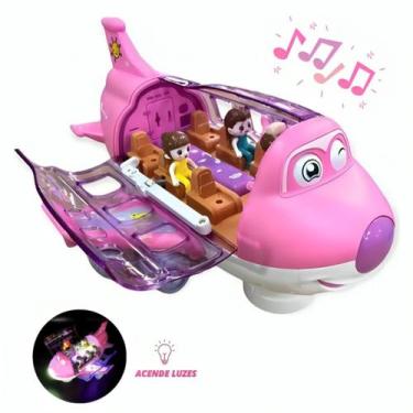 Imagem de Avião Musical Infantil Luz Gira Alegre Interativo Colorido - Alzza