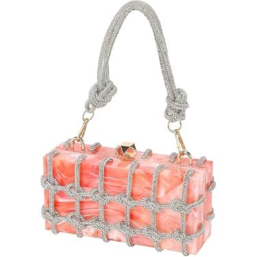 Imagem de AKEIE Bolsa de mão com nó de corda enfeitada com cristais de glitter, bolsa clutch de acrílico para noite, coquetel, festa de formatura, leve, laranja, leve