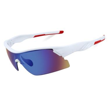 Imagem de Óculos de sol de ciclismo para uso ao ar livre para homens e mulheres, óculos de beisebol masculinos para pesca, proteção UV400, armação de policarbonato, Branco, azul