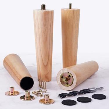Imagem de Conjunto de 4 pernas de móveis de madeira resistente de 20 cm - Substituição de pernas de sofá e sofá de madeira - Elevadores de móveis para mesa, otomano, armário, artesanato, mesa de centro - Pernas