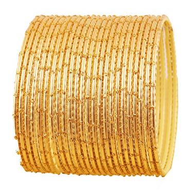 Imagem de Touchstone Sunsoul Coleção de braceletes coloridos indianos Bollywood exclusivo esmalte dourado claro cor dourada designer joias pulseiras tamanho grande especial Conjunto de 24 para mulheres.