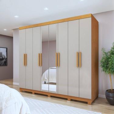 Imagem de Guarda-roupa 8 Portas 4 Gavetas com Espelho e com Pé Andara Soft Amêndoa Clean/Off White
