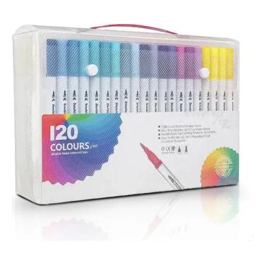 Imagem de Canetas Brush Pen e Ponta Fina 2 em 1 Kit Profissional para Lettering Caligrafia e Desenho Canetinhas Coloridas Dual Tip para Artistas Estudantes e Adultos (120 cores)