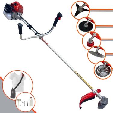 Imagem de Aparador de Grama À Gasolina Kawashima BCJ620L Motor 2T 62cc 3HP de Potência 10.000rpm Roçadeira Completa Com Carretel Nylon e Kit 4 Lâminas de Corte