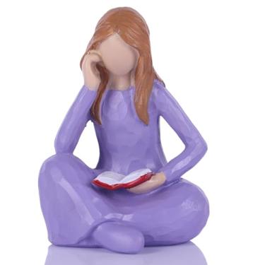Imagem de Presente decorativo para amantes de livros de estátua de leitura, roxo feminino, adequado para leitores, estudantes, professores e amantes de livros para decorar escritórios, mesas de café e cantos de