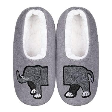 Imagem de ZYZX Pantufas femininas de animais com garras, térmicas, macias, engraçadas, macias, com forro de lã antiderrapante, meias felpudas para uso interno, Cinza 037dxzy, P