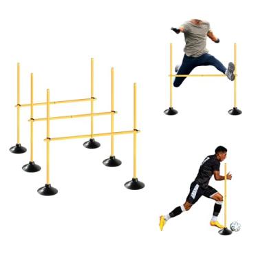 Imagem de TNZMART Bastões de agilidade de 1,5 m com obstáculos ajustáveis para futebol futebol futebol equipamento de treinamento de velocidade atletismo (3 grupos, amarelo)