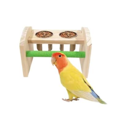 Imagem de Plataforma de madeira para pássaros com copos de alimentação, suporte de madeira para pássaros, playground para periquitas, calopsitas, conures, quakers, pombinhos, papagaios, bandeja de comida