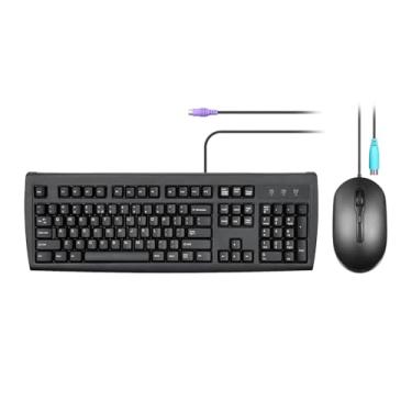 Imagem de Perixx PERIDUO-107P, combo de teclado e mouse PS2 padrão com fio - layout de tamanho completo - pacote com mouse óptico PS2 de 3 botões - cabo de 1,8 m - preto