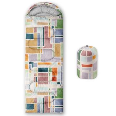 Imagem de Smell Sunshine Saco de dormir infantil para meninos e meninas, estampa de grade colorida, leve, quente, portátil, uso interno, impermeável, resistente ao clima frio, saco de dormir para acampamento e
