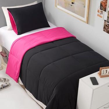 Imagem de The Sheet Lab Conjunto de edredom reversível, 3 peças casal/queen – rosa choque/preto – conjunto de cama elegante