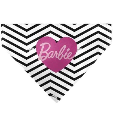 Imagem de Bandana Barbie Pet Bandana Barbie Script Coração Chevron Branco Preto Rosa Gola Deslizante Apenas Bandana