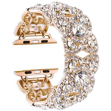 Imagem de VIQIV Pulseiras femininas brilhantes compatíveis com Apple Watch séries 11, 10, 9, 8, 7, 6, 5, 4, 3, 2 e SE SE2 de 38 mm, 40 mm, 41 mm e 42 mm (série 10), ouro