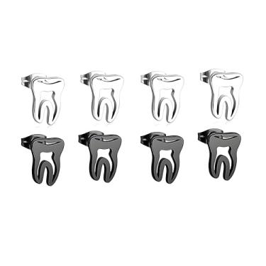Imagem de 4 pares de conjuntos de brincos de dente para mulheres, feitos à mão, criativos, alternativos, para escova de dentes, pingente de escova de dentes, presente de assistente, Medium, Liga de aço, Sem