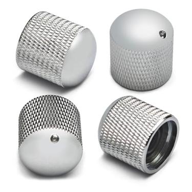 Imagem de MAXCHEER 4 Botões De Metal Para Guitarra, Controle Volume E Tom, Cúpula 6 Mm Com Indicador Baixo Elétrico Fender Telecaster Gibson Les Paul (4, Prata)