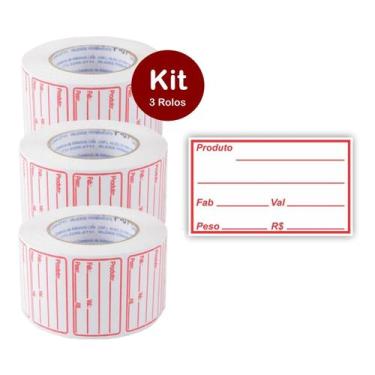 Imagem de Etiquetas para Produtos com Peso Validade Preço Fabricação Kit 3 Rolos