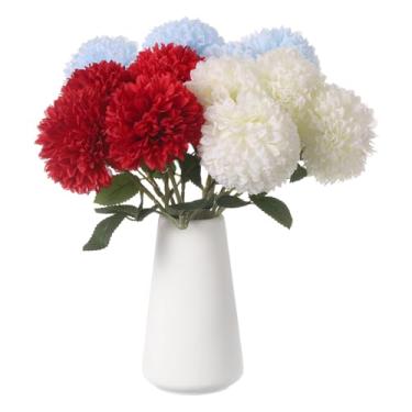 Imagem de HARFINGTON 12 peças de flores artificiais de crisântemo, flores artificiais de crisântemo, buquê de flores falsas de seda para decoração de festa de casamento, jardim em casa, 3 cores