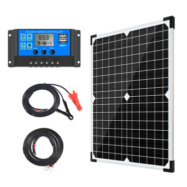 Imagem de Apowery Kit de painel solar 20W 12V monocristalino com controlador de carga solar 10A + cabo de extensão com clipes de bateria, terminal de anel de vedação para sistema de RV Marine Boat Off Grid