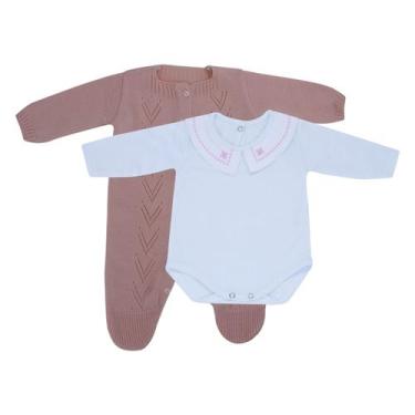 Imagem de Kit Macacão Setta Rosa e Body Gola Bordada - Kowak, Rosa, RN