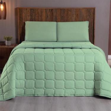Imagem de Kit Cobre Leito Colcha Minimal Queen 3 Peças Malha 100% Algodão - Verd
