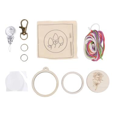 Imagem de Pssopp Mini Argola de Bordado, Placa de Madeira Design Amigável para Iniciantes, Moldura de Costura de Rosca de Mão Com Borla de Decoração para Ferramenta de Rosca de Pano de Chaveiro