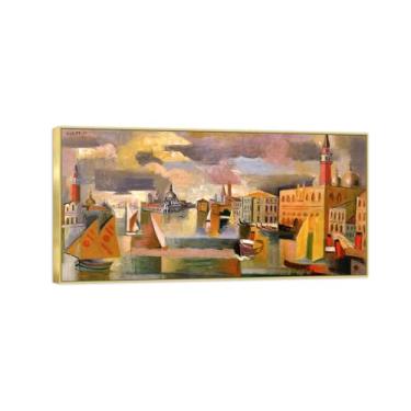 Imagem de BMZFYBS Impressão em tela pintura famosa imagem de parede - Grande Canal de Veneza - Pôster com moldura dourada para sala de estar banheiro decoração de casa 50 x 100 cm 20 x 39 pol