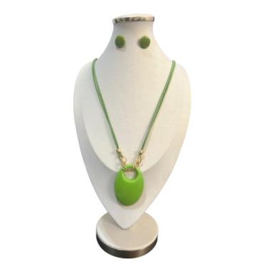 Imagem de Maxi Colar Elegante Feminino Pedra Resina Cordão Kit Brinco - MLBpel, 