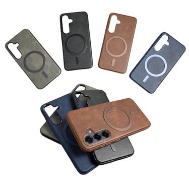 Imagem de Capa de Couro Magnética Compatível Samsung_ Galaxy S24 Fit Slim Luxo Premium (CINZA)