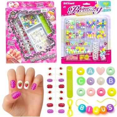 Imagem de 2 kits Infantil Unhas Postiças Adesivos + Caixa de Miçangas