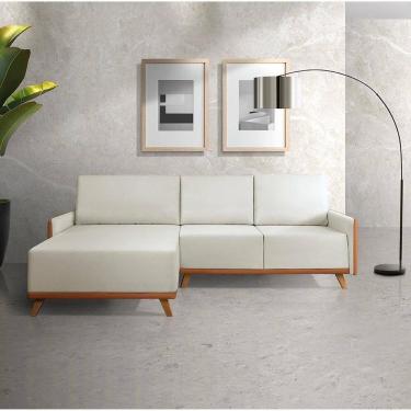 Imagem de Sofá 4 Lugares com Chaise Lado Esquerdo 258cm Courino Geribá Bege / Paçoca