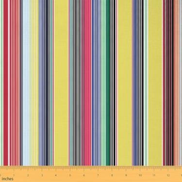 Imagem de Tecido listrado colorido por jarda, tecidos de estofamento estilo mexicano para cadeiras, tecido decorativo de arte étnica minimalista para projetos DIY domésticos, suprimentos de costura boêmia, 1