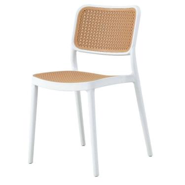 Imagem de Cadeira Empilhável Mera Polipropileno Branco Assento Simulando Palha Bege