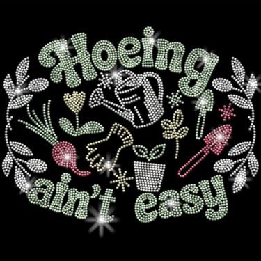 Imagem de SUPERDANT Adesivos de transferência de calor de cristal de jardim em strass enxada não é fácil de passar a ferro em decalques adesivos de strass para camiseta roupas com capuz jaquetas DIY arte