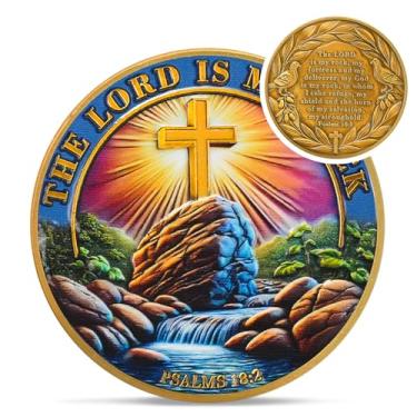 Imagem de The Lord is My Rock Christian Challenge Coin - Colorido Salmo 18:2 Religioso Jesus Token - Inspirador Bolso de Deus Versos da Bíblia Chip para Estudo - Presentes de Boa Sorte para Homens Mulheres