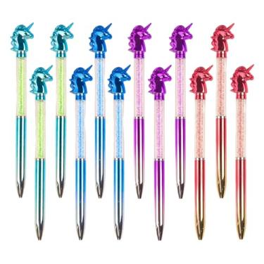 Imagem de XIANFANG Conjunto de 12 canetas esferográficas unicórnio – 4 cores mágicas com tinta azul, pontas lisas de 0,7 mm, canetas de fantasia retráteis de 18,3 cm para escola, escritório e presentes (3