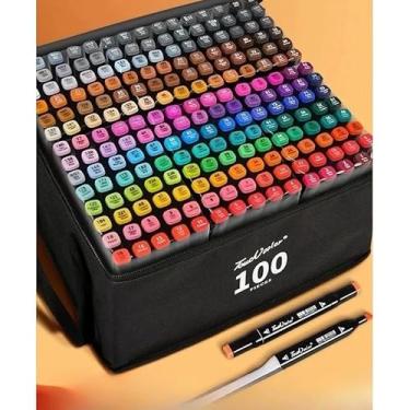 Imagem de Kit Canetas Marcadores Artísticos para Colorir Desenho Ponta Dupla Premium (Opções de 36 até 168 Cores), Canetas Brush Pen e Ponta Fina, Ideal para Lettering, Desenho e Colorir (100)