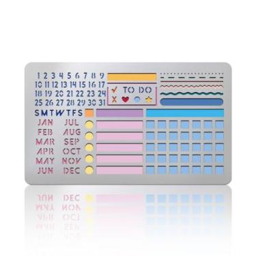 Imagem de UNICRAFTALE Estêncis de diário de metal para desenho, calendário, modelos de aço inoxidável para caderno, diário, reutilizável, modelo de agenda para scrapbook, entalhe, gravação em madeira, 17,7 x 10