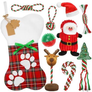 Imagem de Dansydaisy 10 peças de brinquedos de Natal para cachorros, brinquedos de mastigar para cães, ossos de pelúcia interativos, papai noel, rena, árvore de Natal, brinquedos de pelúcia para animais de