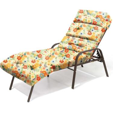 Imagem de Almofada para espreguiçadeira ao ar livre, 100% algodão de substituição à prova d'água, almofada de cadeira de lounges com laços para móveis de exterior, almofadas de poltrona de piscina para pátio