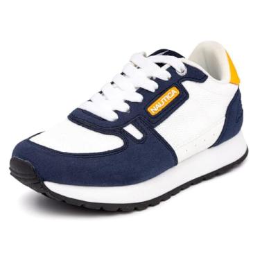 Imagem de Nautica Tênis infantil casual com cadarço Oxford confortável para caminhada (criança grande - criança pequena - infantil), Branco, azul marinho, laranja, 2 Little Kid